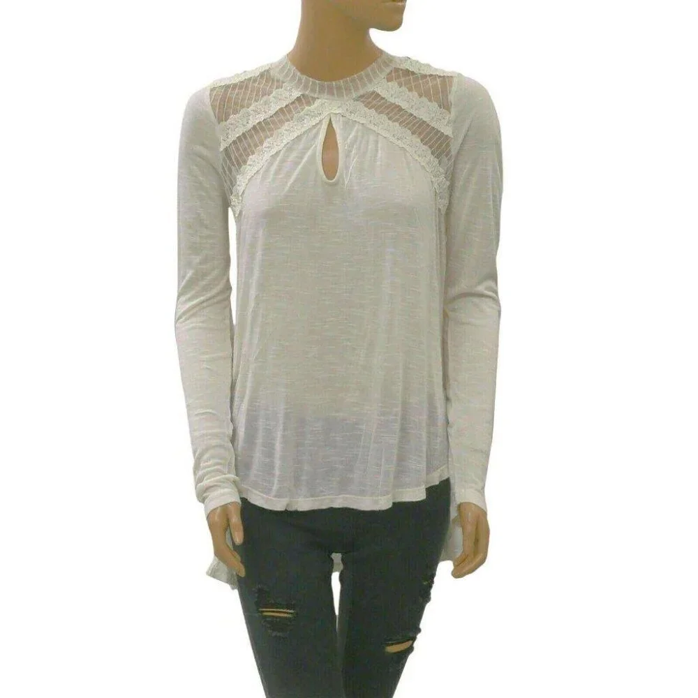 Free People New Romantics Ruby Jane Tee Lace Ivory Tunic Top Vintage XS